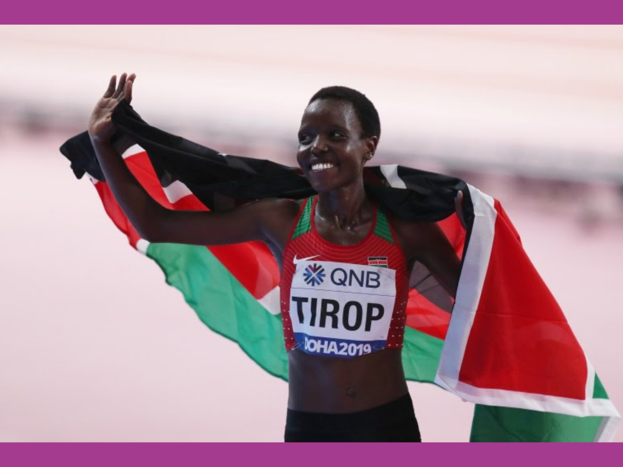 Image featuring Agnes Tirop, the Kenyan long-distance runner.