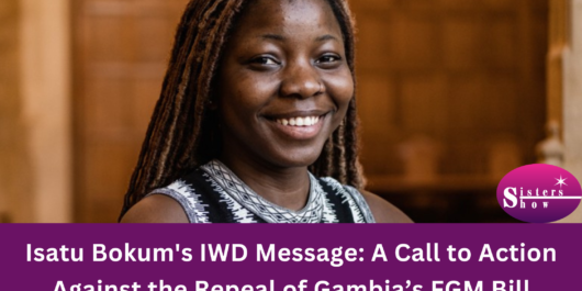 Image of Isatu Bokum delivering a speech or holding a sign advocating against the repeal of Gambia