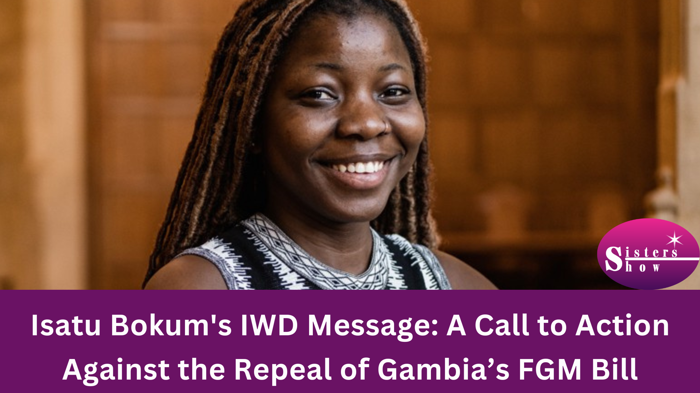 Image of Isatu Bokum delivering a speech or holding a sign advocating against the repeal of Gambia